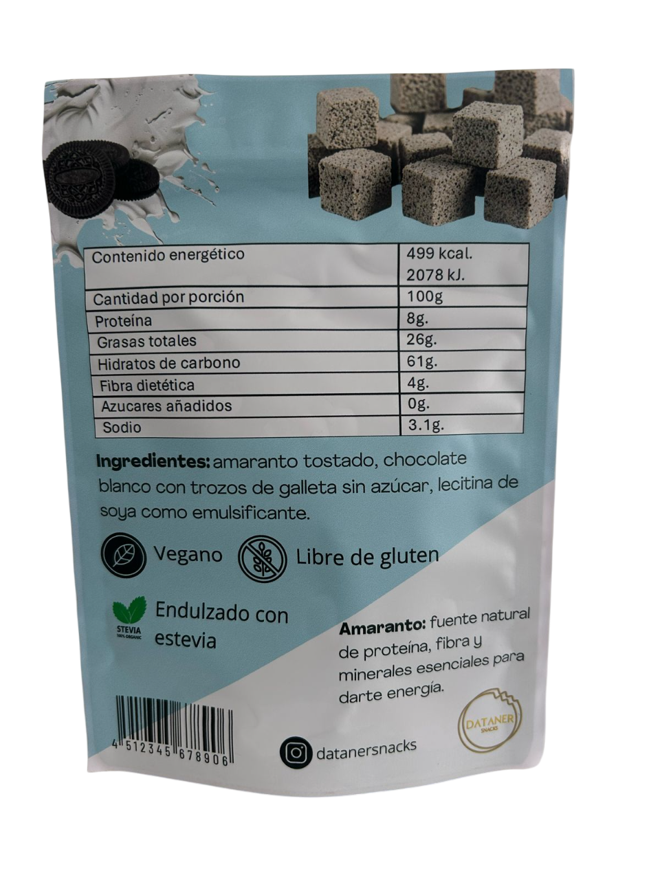 Cubos de amaranto gourmet sabor cookies & cream