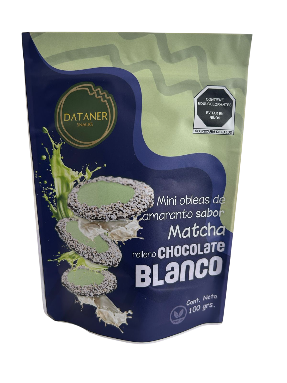 Obleas minis rellenas sabor Matcha con Chocolate Blanco