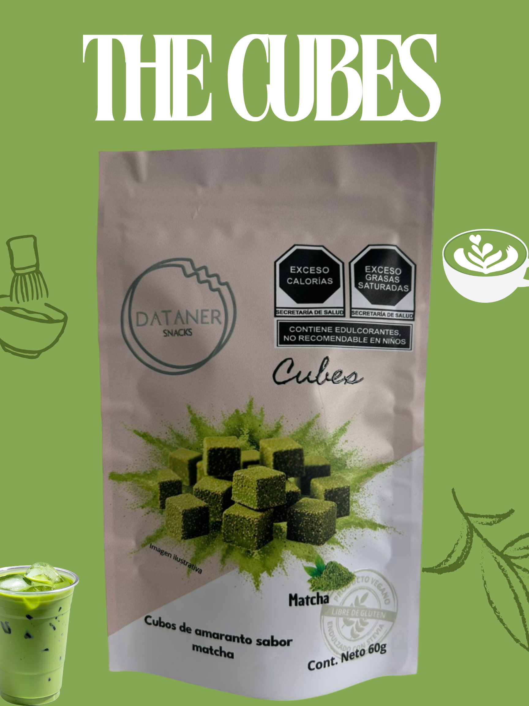 Cubos de amaranto gourmet sabor matcha