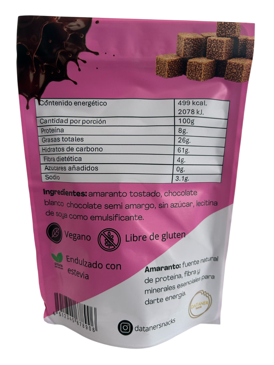 Cubos de amaranto gourmet sabor chocolate