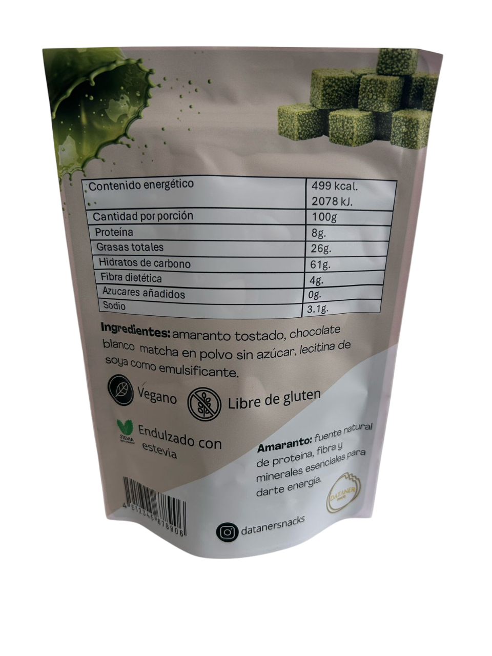 Cubos de amaranto gourmet sabor matcha